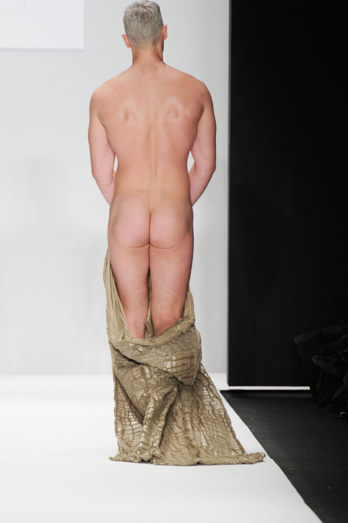 A model walks the runway wearing a design by MT Costello at the Art Hearts Fashion Show Presented By AIDS Healthcare Foundation fashion show during Mercedes-Benz Fashion Week Fall 2015 at The Theatre at Lincoln Center on February 19, 2015 in New York City. (Photo by Arun Nevader/Getty Images for Mercedes-Benz Fashion Week)