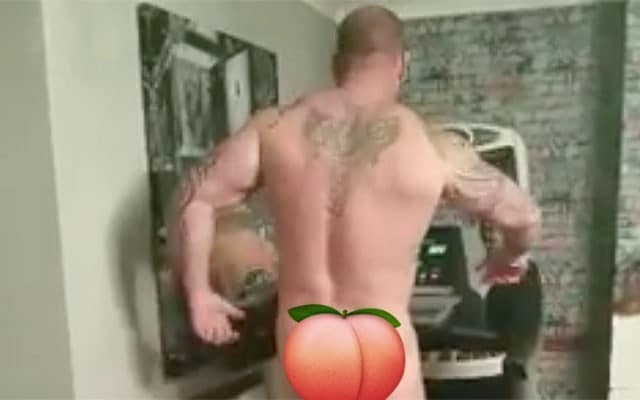 Beefy Bodybuilder Runs on Treadmill Wearing Stilettos
