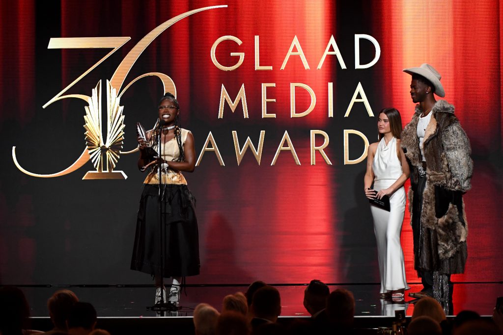 Doechii accepting the Outstanding Music Artist Honor at the 36th GLAAD Media Awards. Photo: Getty images