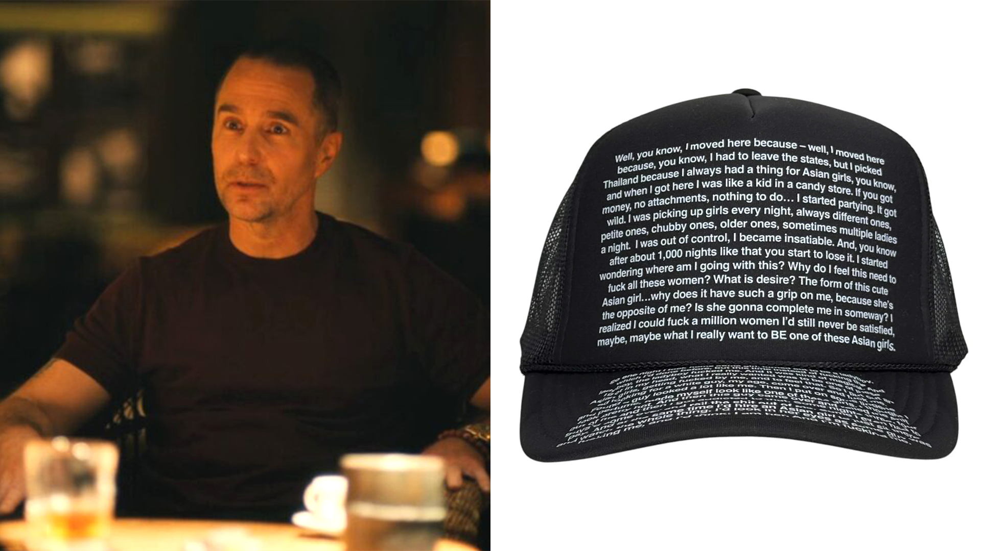 A monologue delivered by Sam Rockwell on HBO's "The White Lotus" has captivated viewers, and now that speech is available for fans to wear in the form of a trucker hat.