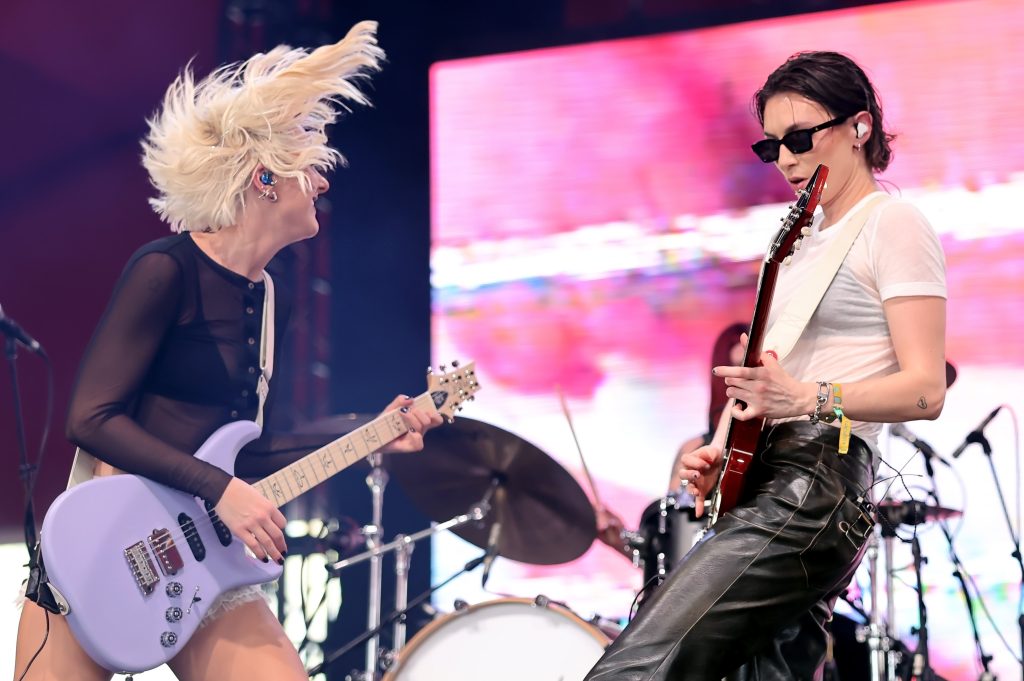 Kylie Miller and Leandra Earl of The Beaches perform at the Gobi Tent during the 2025 Coachella Valley Music and Arts Festival at Empire Polo Club on April 13, 2025 in Indio, California.