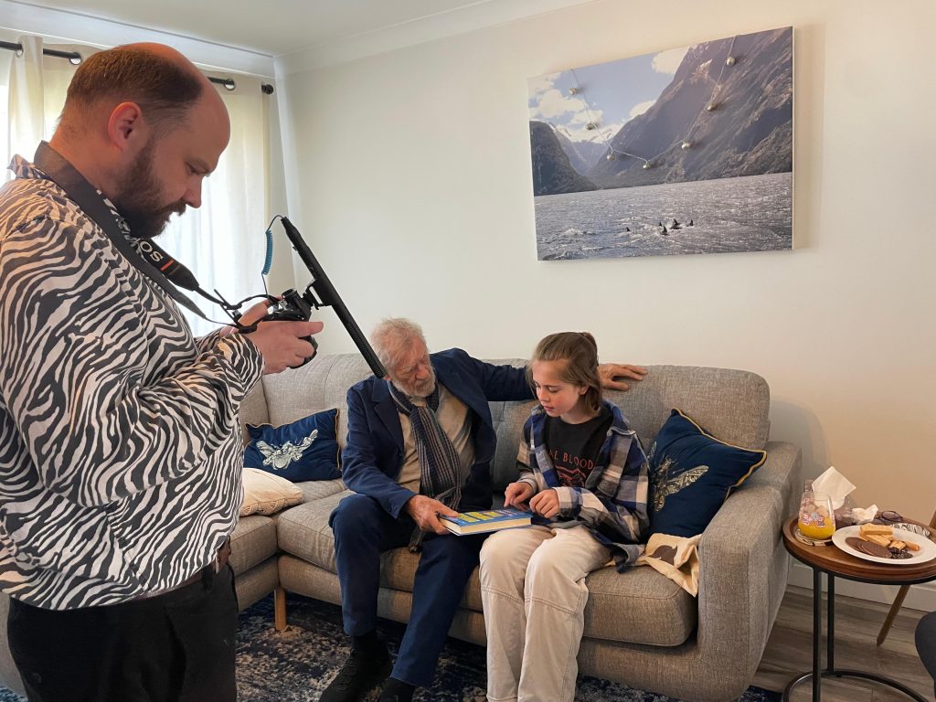 Jacob Franklin and Ian McKellen filming a scene for Dragged Through Time Photo: Brad Day