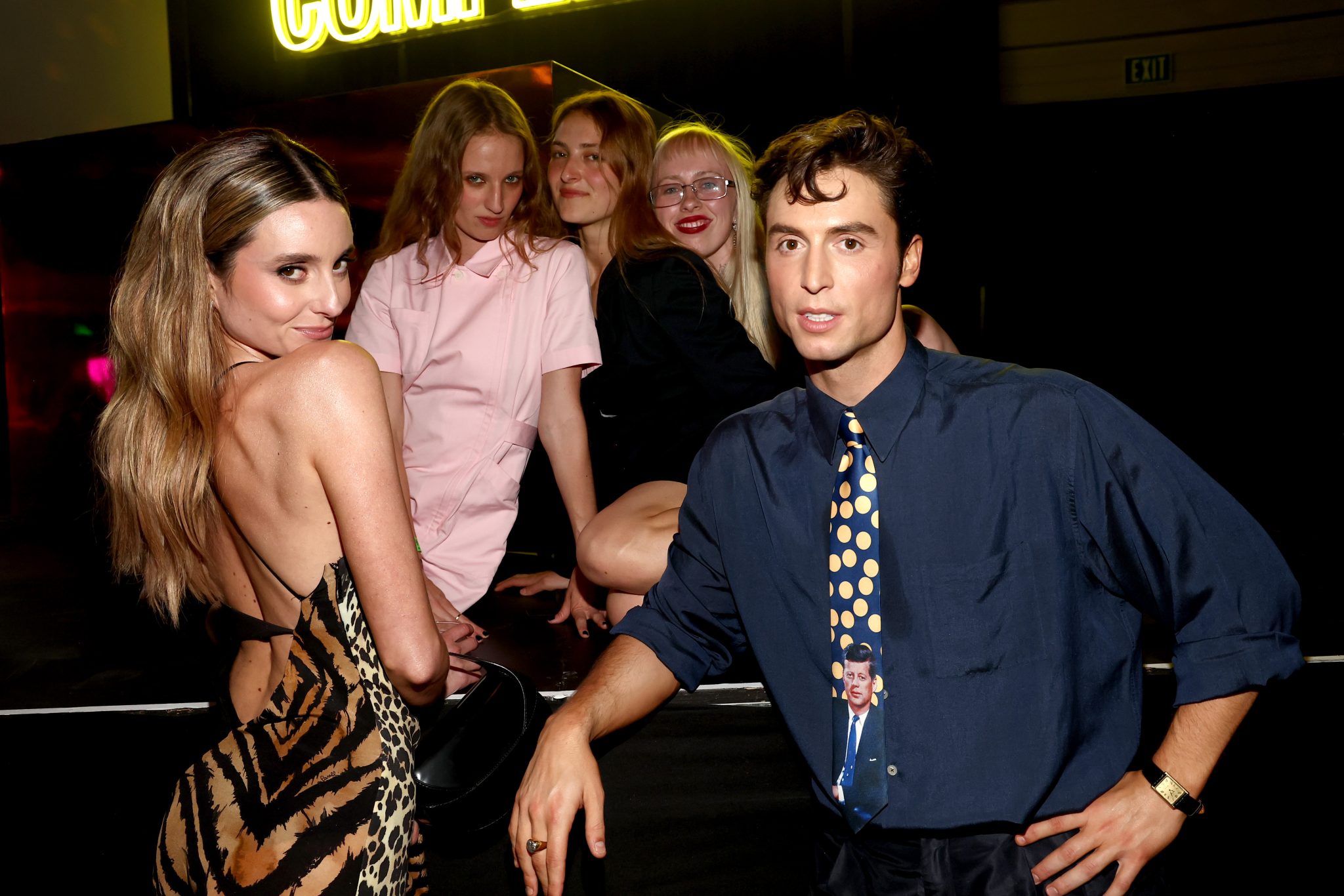(L-R) Mary Beth Barone, Petra Collins, guests, and Benito Skinner attend the 'Overcompensating' Screening And After-Party at Hollywood Palladium on May 14, 2025 in Los Angeles, California. Photo: Tommaso Boddi/Getty Images