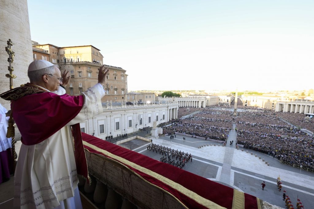 Newly elected Pope Leo XIV, Robert Prevost addresses the crowd on the main central loggia balcony overlooking St Peter's Square on May 08, 2025 in Vatican City, Vatican. White smoke was seen over the Vatican early this evening as the Conclave of Cardinals took just two days to elect Cardinal Robert Francis Prevost, who will be known as Pope Leo (Leone) XIV, as the 267th Supreme Pontiff after the death of Pope Francis on Easter Monday. (Photo by Francesco Sforza - Vatican Media via Vatican Pool/Getty Images)