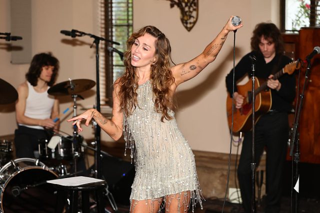 Miley Cyrus performs onstage during TikTok Presents Something Beautiful Album Release Event With Miley Cyrus at Chateau Marmont on May 27, 2025 in Los Angeles, California.