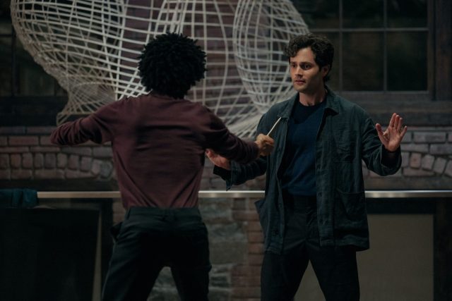 You. (L to R) Griffin Matthews as Teddy Lockwood, Penn Badgley as Joe Goldberg in episode 507 of You. Cr. Jocelyn Prescod/Netflix © 2025