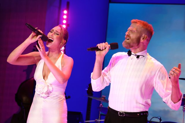 Loren Allred and Scott Hoying perform during Project Angel Food's Lead With Love 6 - A Fundraising Special at KTLA 5 on June 28, 2025 in Los Angeles, California. 