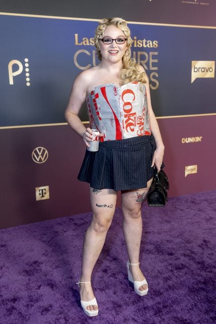 Meg Stalter arrives at the Las Culturistas Culture Awards at The Orpheum Theatre on July 17, 2025 in Los Angeles, California.