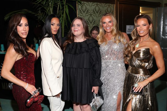 (L-R) Angie Katsanevas, Lisa Barlow, Aidy Bryant, Heather Gay, and Britani Bateman attend Las Culturistas Culture Awards Teal Room with Casamigos Margaritas at The Orpheum Theatre on July 17, 2025 in Los Angeles, California.