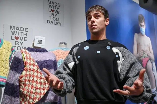 Tom Daley at the new exhibition in Tokyo, 2024. Photo: Richard A. Brooks / AFP via Getty Images.