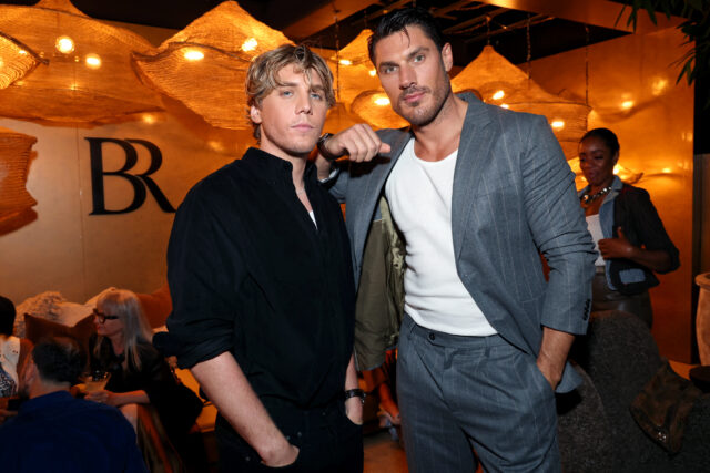 Lukas Gage and Chris Appleton attend the opening of BR Home on Melrose Avenue on September 21, 2023 in West Hollywood, California.