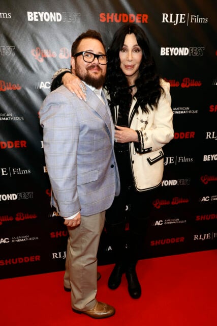 Chaz Bono and Cher attend the Los Angeles Premiere of "Little Bites" Presented by Beyond Fest at Aero Theatre on October 03, 2024 in Santa Monica, California.