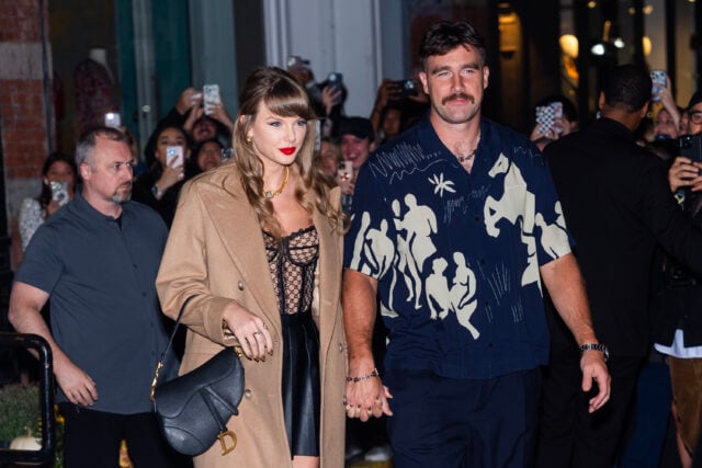 OCTOBER 11: Taylor Swift (L) and Travis Kelce are seen in SoHo on October 11, 2024 in New York City.