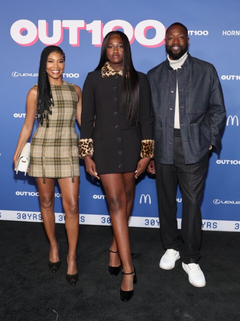 Gabrielle Union, Zaya Wade and Dwyane Wade attend the Out100 Celebration at NeueHouse Hollywood on December 11, 2024 in Hollywood, California.
