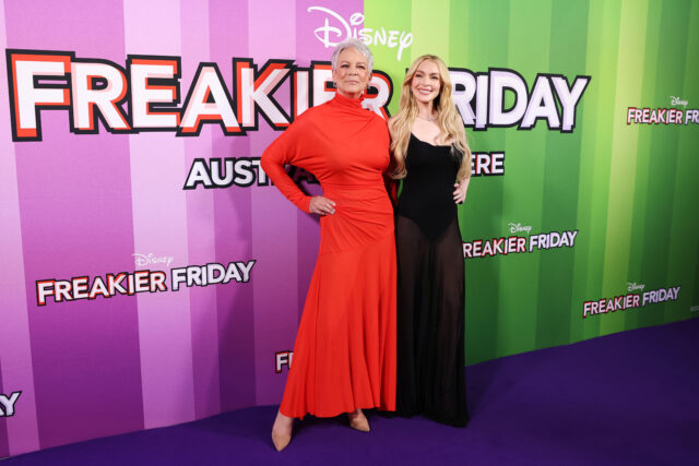 Jamie Lee Curtis and Lindsay Lohan attend the Australian Premiere of "Freakier Friday" at Event Cinemas Bondi Junction on August 05, 2025 in Sydney, Australia.