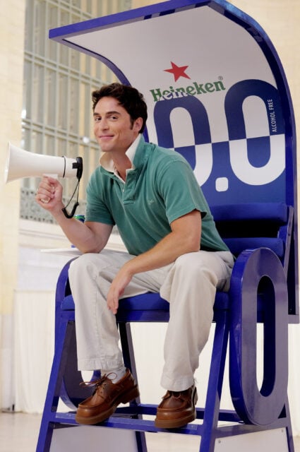 Heineken 0.0 Taps ‘Overcompensating’ Star Benito Skinner To Help Encourage Zero Judgment Around Moderation during the US Open at Grand Central Station on August 25, 2025 in New York City.
