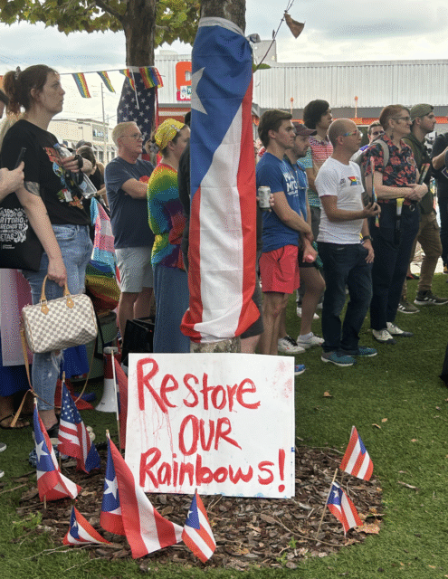 Pulse Nightclub protestors rally around the sidewalk. Photo: queernewsdaily