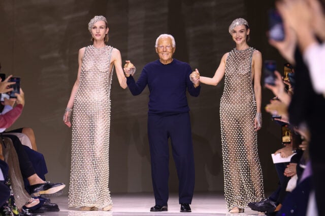Fashion designer Giorgio Armani walks the runway during the Giorgio Armani Privé Haute Couture Fall/Winter 2024-2025 show as part of Paris Fashion Week on June 25, 2024 in Paris, France.