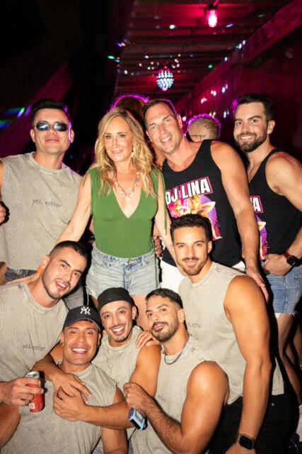 Sonja Morgan with Tristan Schukraft and his boyfriends at High Tea Labor Day Weekend. Photo: Julian Lazaro for Tryst Hospitality