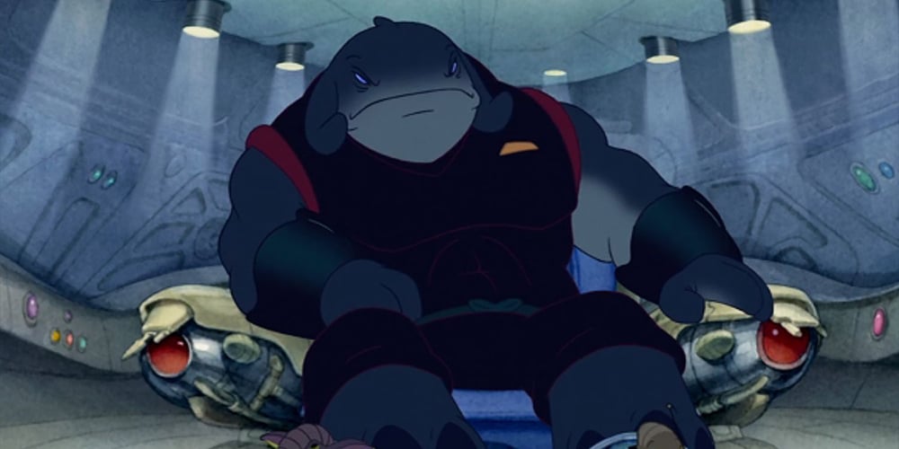 Captain Gantu from Lilo & Stitch, massive whale-like alien officer.