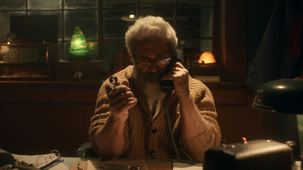 Mel Gibson as grizzled Santa in Fatman (2020)