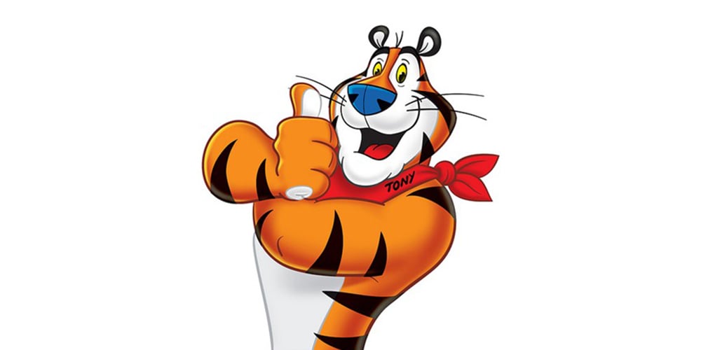 Tony the Tiger from Kellogg’s Frosted Flakes, striped cereal mascot.
