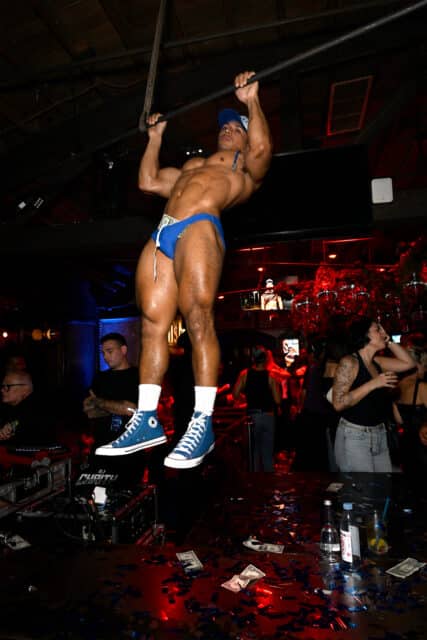 A MISTR dancer attends MISTR's National PrEP Day at The Abbey on October 09, 2025 in West Hollywood, California. 