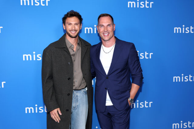 (L-R) Cooper Koch and Tristan Schukraft, Owner, The Abbey, attend MISTR's National PrEP Day at The Abbey on October 09, 2025 in West Hollywood, California. 