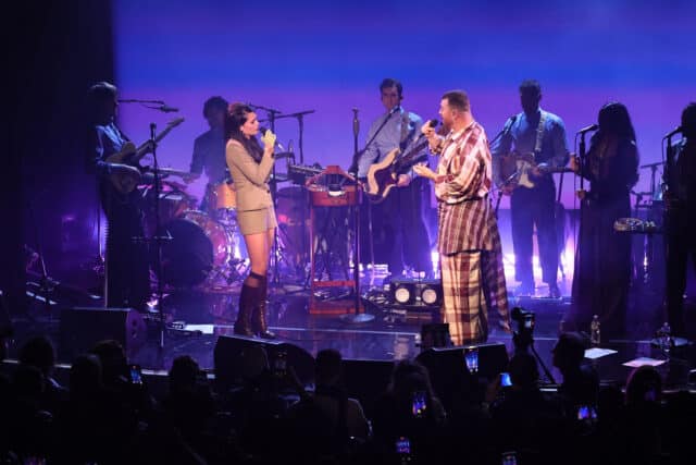 SIENNA SPIRO and Sam Smith perform onstage during the Sam Smith: “To Be Free New York City” Residency at Warsaw on October 15, 2025 in New York City. 