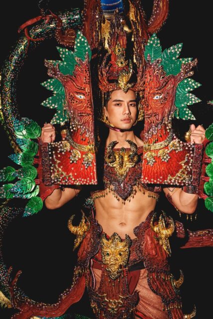 The men of Mister Global 2025 dressed in costume celebrating their unique cultural heritage.