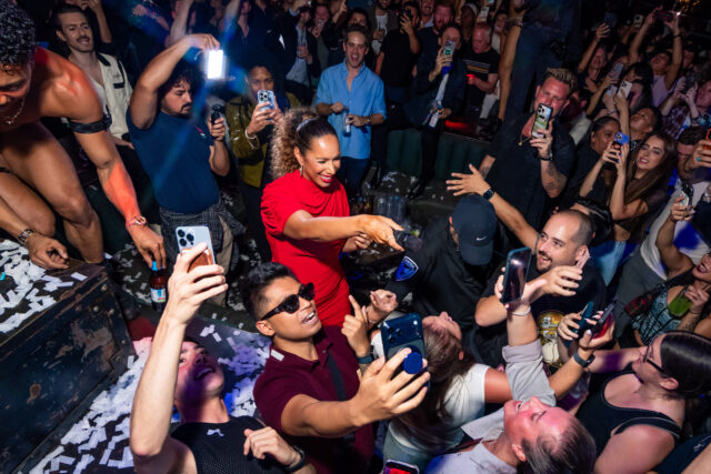 Leona Lewis stuns in red at The Abbey, giving fans a sneak peek of her Las Vegas holiday residency.