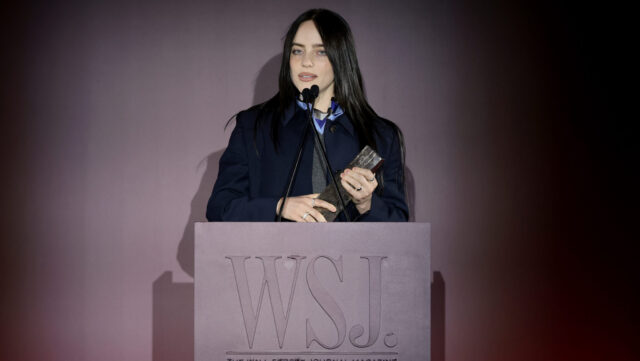 Billie Eilish speaks onstage during the WSJ. Magazine 2025 Innovator Awards at MoMA on October 29, 2025 in New York City.