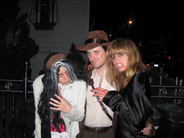 Dan Murphy and Aubrey Plaza celebrating Halloween in whimsical costumes as young adults.