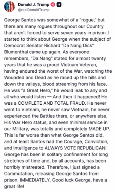 Former Rep. George Santos is freed after Trump commutes his prison sentence for fraud and identity theft in a move stirring political debate.