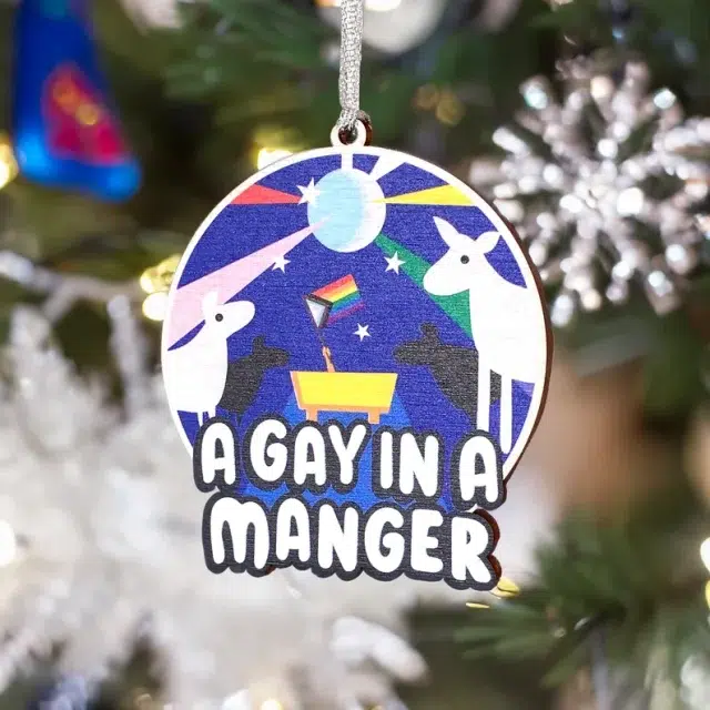 'A Gay in a Manger Ornament.'