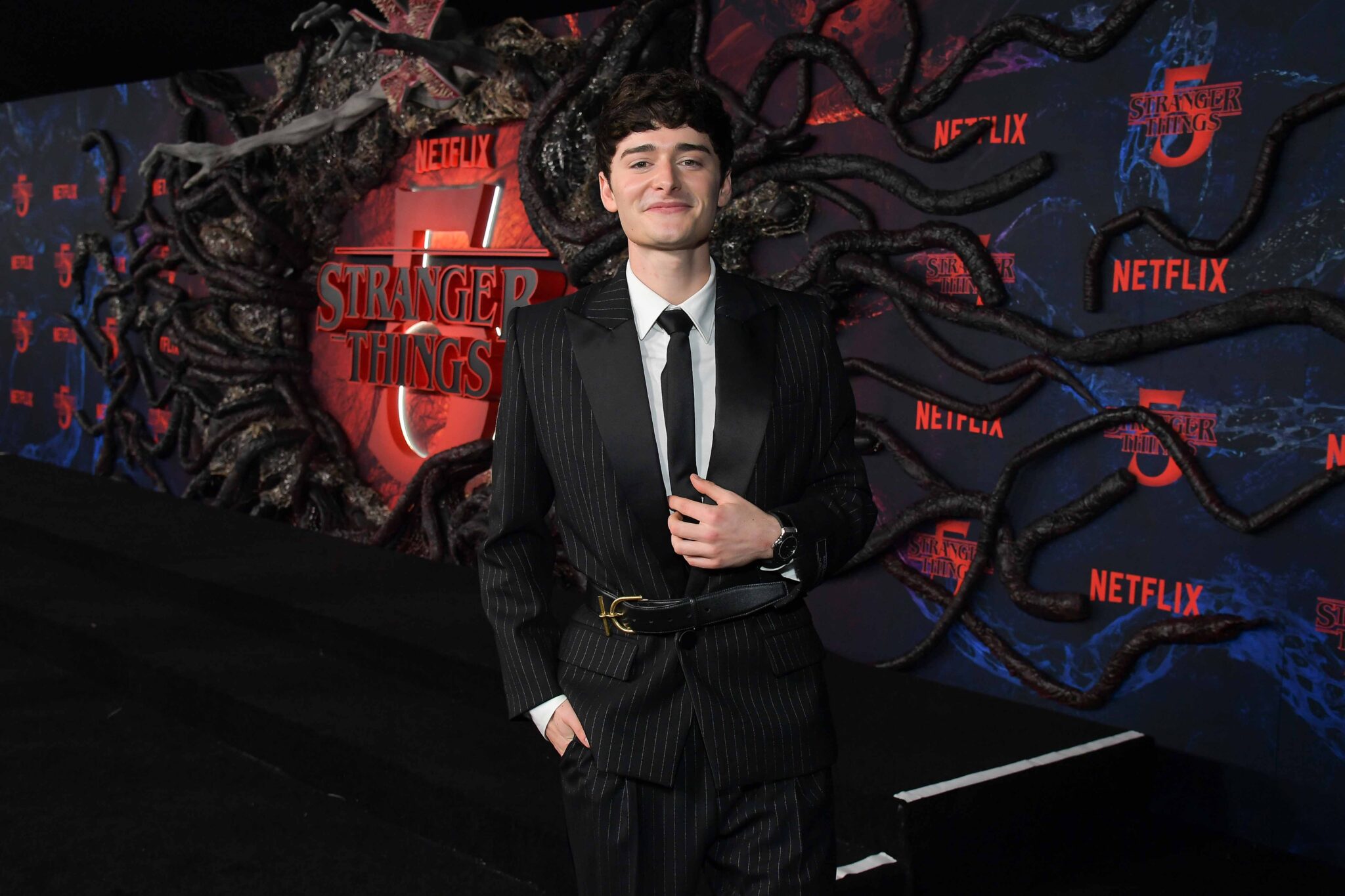 HOLLYWOOD, CALIFORNIA - NOVEMBER 06: Noah Schnapp attends Netflix's "Stranger Things" Season 5 World Premiere at TCL Chinese 6 Theatres on November 06, 2025 in Hollywood, California. (Photo by Charley Gallay/Getty Images for Netflix)