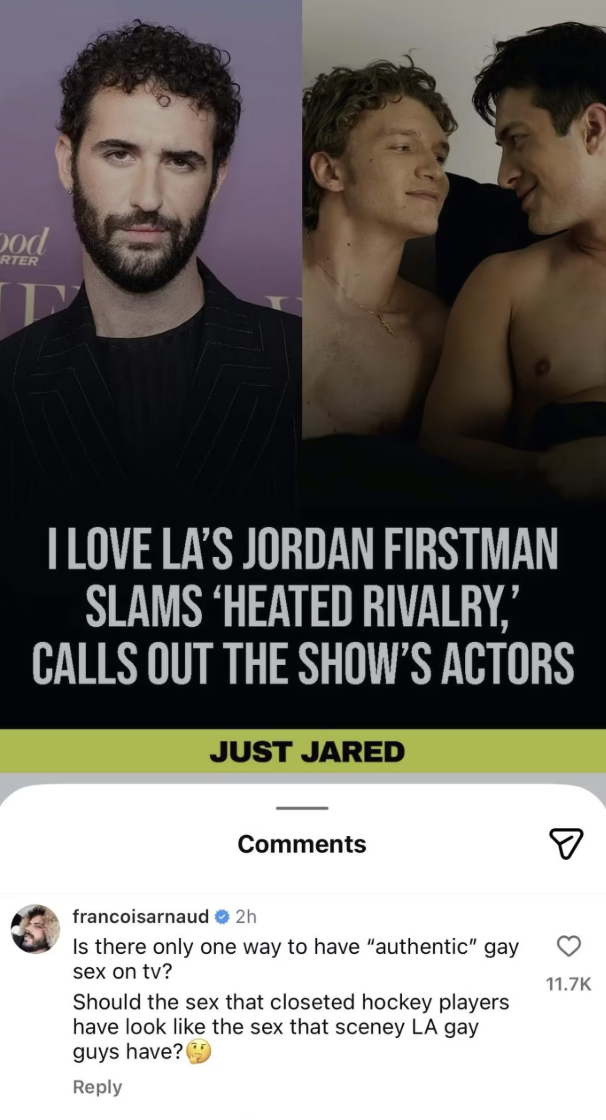 François Arnaud's reaction to Jordan Firstman's comment. Photo: JustJared