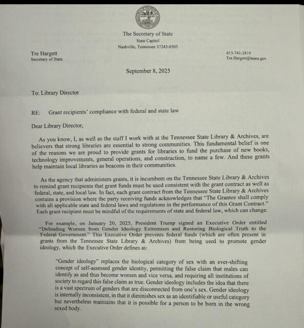 Letter from the Secretary of State in September