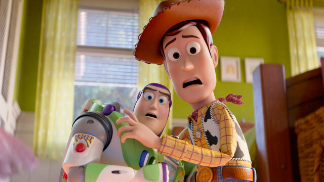 (L-R): Buzz Lightyear (voiced by Tim Allen) and Woody (voiced by Tom Hanks) in Disney and Pixar's TOY STORY 5. Photo courtesy of Disney/Pixar. © 2025 Disney/Pixar. All Rights Reserved.