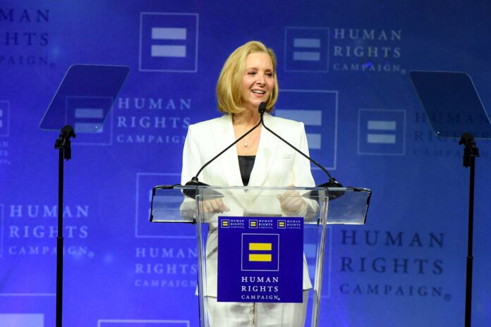 Lisa Kudrow speaks onstage during Human Rights Campaign's 2026 Los Angeles Dinner at Fairmont Century Plaza on March 28, 2026 in Los Angeles, California. (Photo by Jon Kopaloff/Getty Images for Human Rights Campaign)
