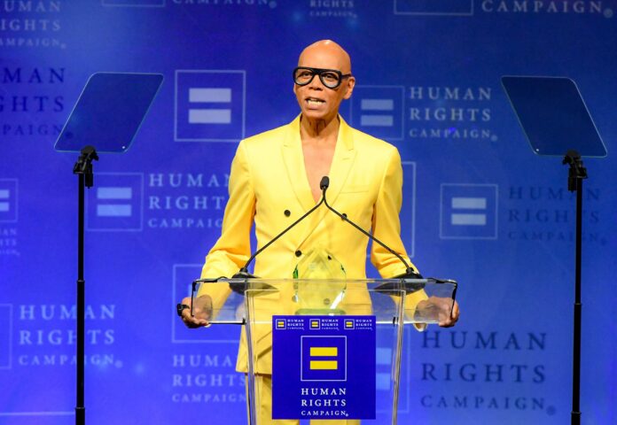RuPaul speaks onstage during Human Rights Campaign's 2026 Los Angeles Dinner at Fairmont Century Plaza on March 28, 2026 in Los Angeles, California. (Photo by Jon Kopaloff/Getty Images for Human Rights Campaign)