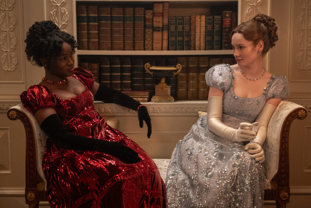Bridgerton. (L to R) Masali Baduza as Michaela, Hannah Dodd as Francesca Bridgerton in episode 405 of Bridgerton. Cr. Liam Daniel/Netflix © 2025