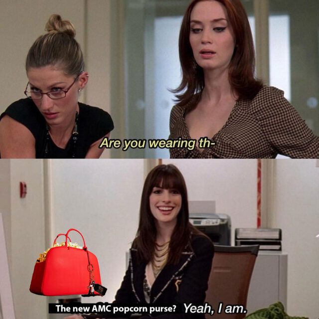 AMC turns movie merch into fashion with a chic Devil Wears Prada popcorn purse fans can’t wait to grab.