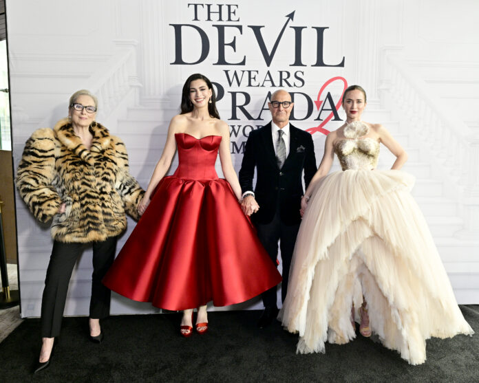 Meryl Streep, Anne Hathaway, Stanley Tucci and Emily Blunt attend the world premiere of The Devil Wears Prada 2 at Lincoln Center in New York, New York on April 20, 2026. (Photo by Eugene Gologursky/Getty Images for 20th Century Studios )