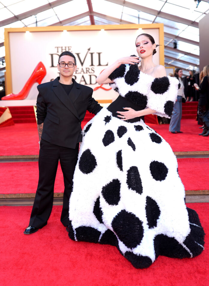Christian Siriano and Coco Rocha attend the world premiere of The Devil Wears Prada 2 at Lincoln Center in New York, New York on April 20, 2026. (Photo by TheStewartofNY/Getty Images for 20th Century Studios )