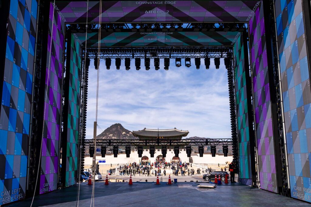 Behind the scenes from BTS The Comeback Live | Arirang at Gwanghwamun Square on March 19 in Seoul, Korea. Cr. Seung-Chul Kim/Netflix