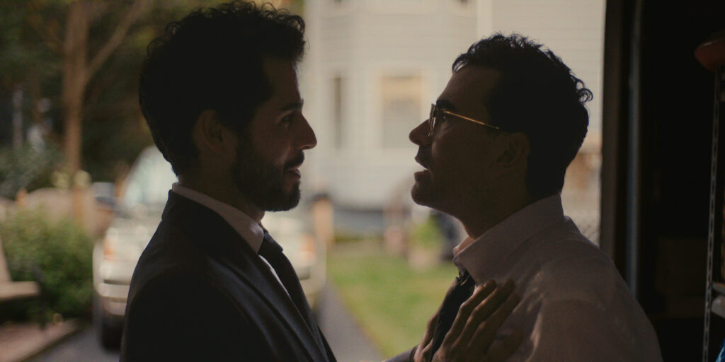 BIG MISTAKES. (L to R) Jacob Gutierrez as Tareq and Dan Levy as Nicky in Episode 102 of Big Mistakes. Cr. Courtesy of Netflix © 2026