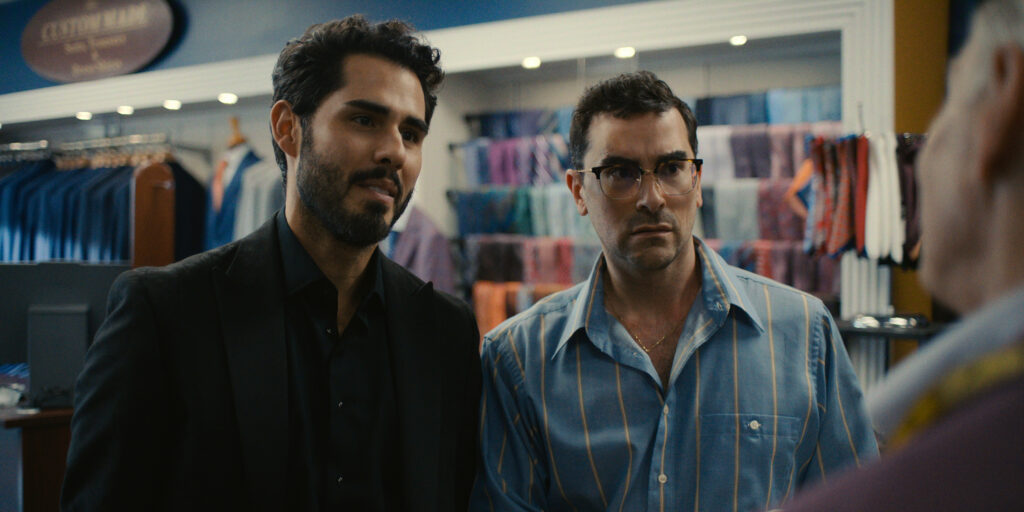 BIG MISTAKES. (L to R) Jacob Gutierrez as Tareq and Dan Levy as Nicky in Episode 103 of Big Mistakes. Cr. Courtesy of Netflix © 2026
