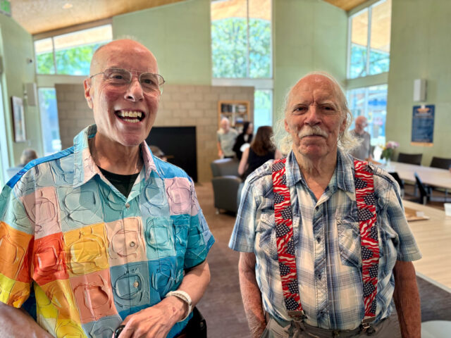 Project Rainbow LGBTQ+ seniors celebrate Pride in West Hollywood with pizza, stories, and community support through JFSLA’s long-running program.