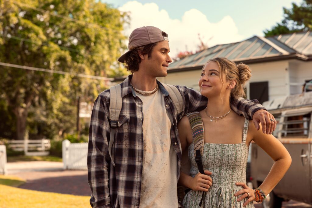 Outer Banks. (L to R) Chase Stokes as John B, Madelyn Cline as Sarah Cameron in episode 503 of Outer Banks. Cr. Jackson Lee Davis/Netflix © 2026